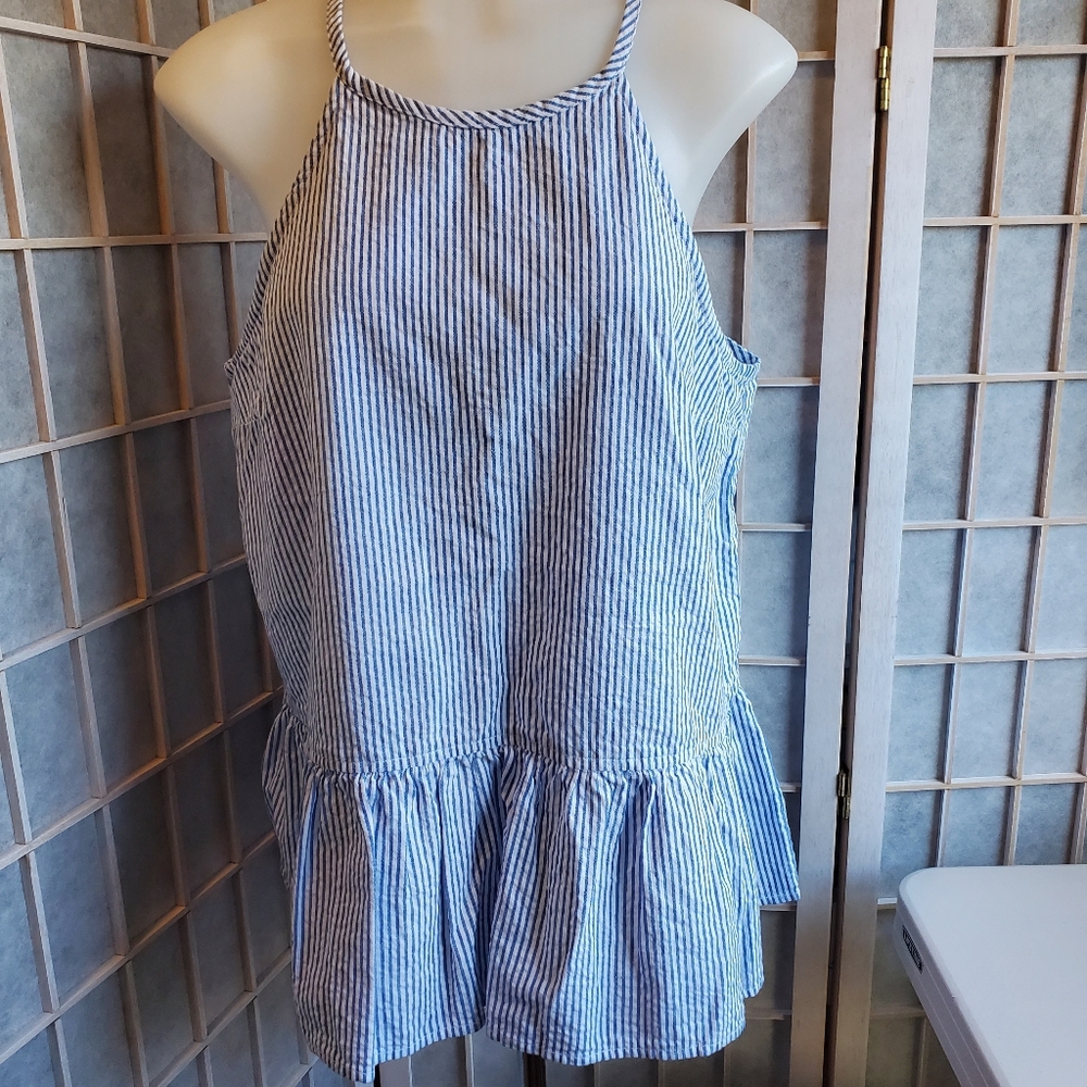 Spaghetti Strap & Ruffle Striped Top